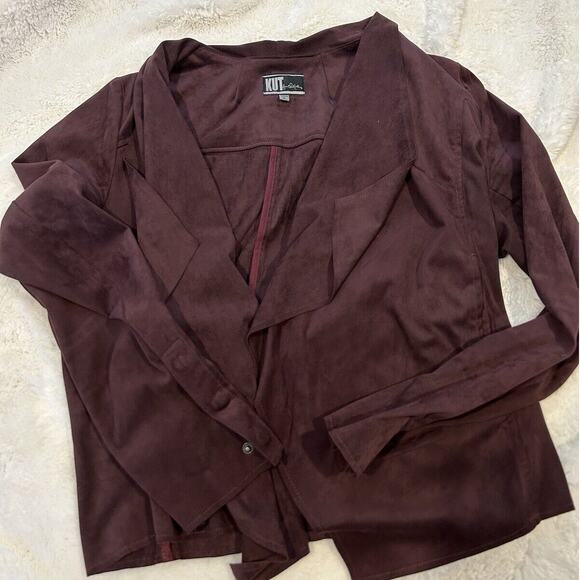 Kut From The Kloth Women's Burgundy Open Front Asymmetrical Faux Suede Jacket XL - Picture 2 of 5